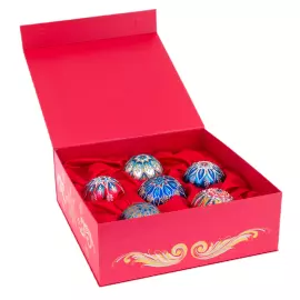 Set of 6 Fairy Pattern Christmas balls in a musical painted box