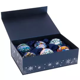 Set of 6 Christmas tree balls "North of Russia" in a musical painted box