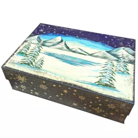 Set of 6 Christmas tree balls "North of Russia" in a musical painted box