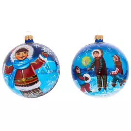 Set of 9 Christmas balls "Winter Holidays" in a musical painted box
