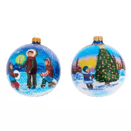 Set of 9 Christmas balls "Winter Holidays" in a musical painted box