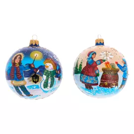 Set of 9 Christmas balls "Winter Holidays" in a musical painted box