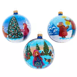 Set of 9 Christmas balls "Winter Holidays" in a musical painted box