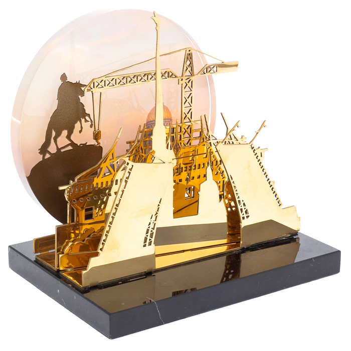 Brass business souvenir "We are building cities. St. Petersburg"