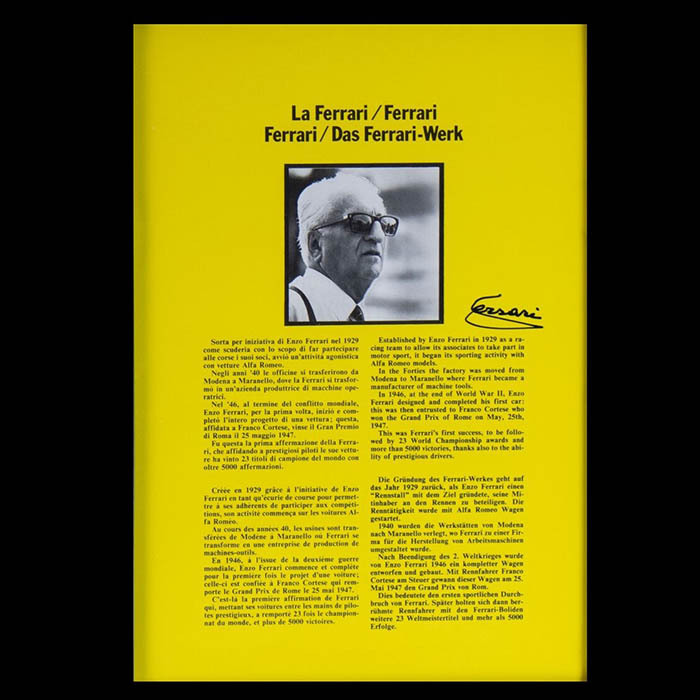 An autographed brochure by designer Enzo Ferrari