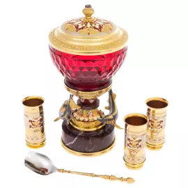 Caviar set "Gifts of the sea" on a jasper stand, for 3 persons, Zlatoust
