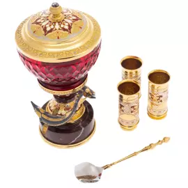 Caviar set "Gifts of the sea" on a jasper stand, for 3 persons, Zlatoust