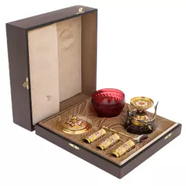 Caviar set "Gifts of the sea" on a jasper stand, for 3 persons, Zlatoust