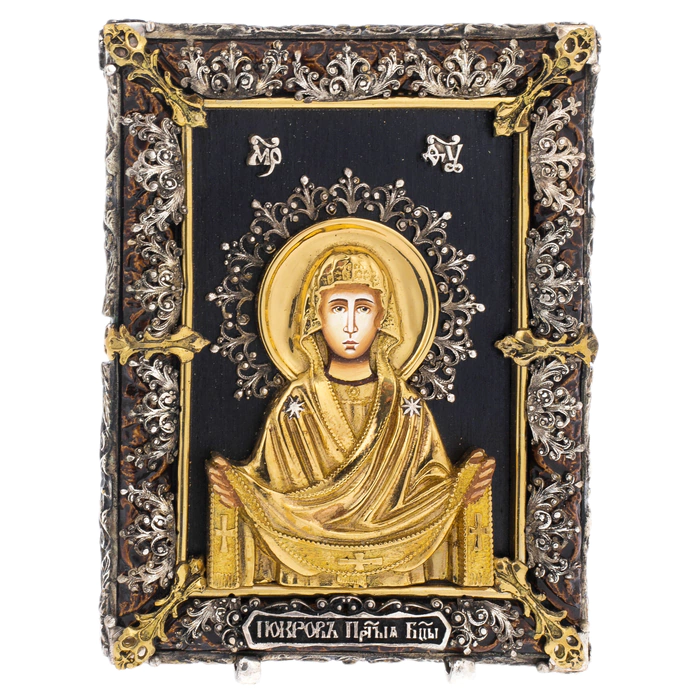 Icon with artistic casting of the "Intercession of the Mother of God" small bronze