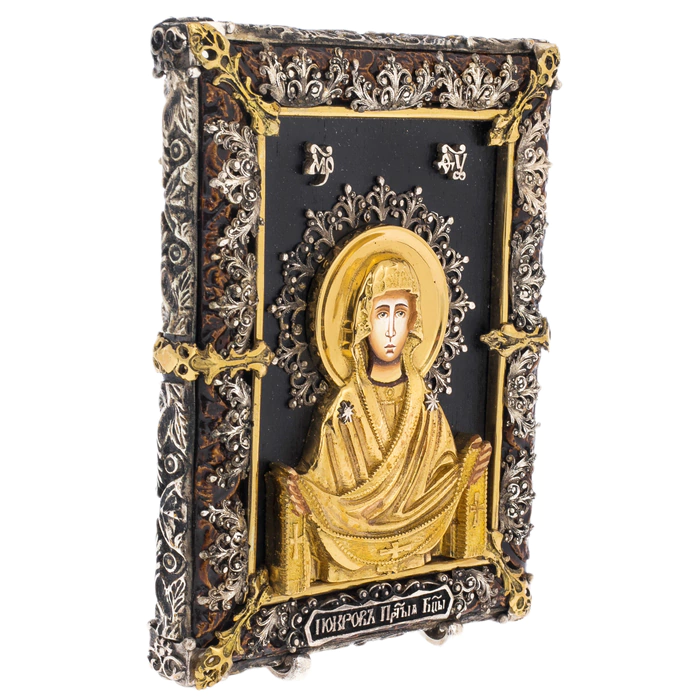 Icon with artistic casting of the "Intercession of the Mother of God" small bronze