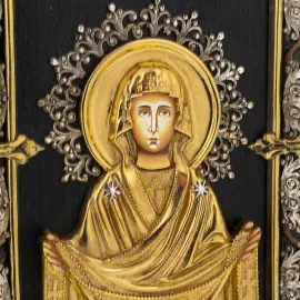 Икона с художественным литьём "Покров Пресвятой Богородицы"