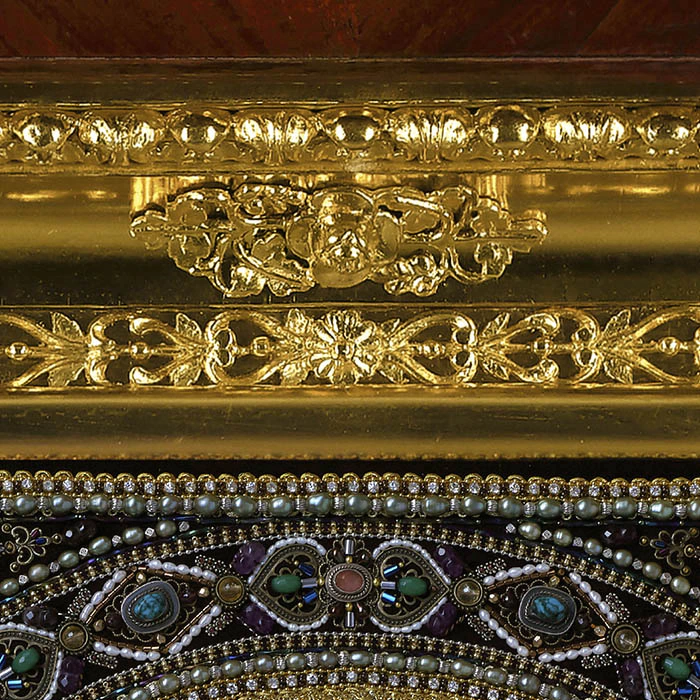 Embroidered icon of St. Sergius of Radonezh in a frame and a kiosk