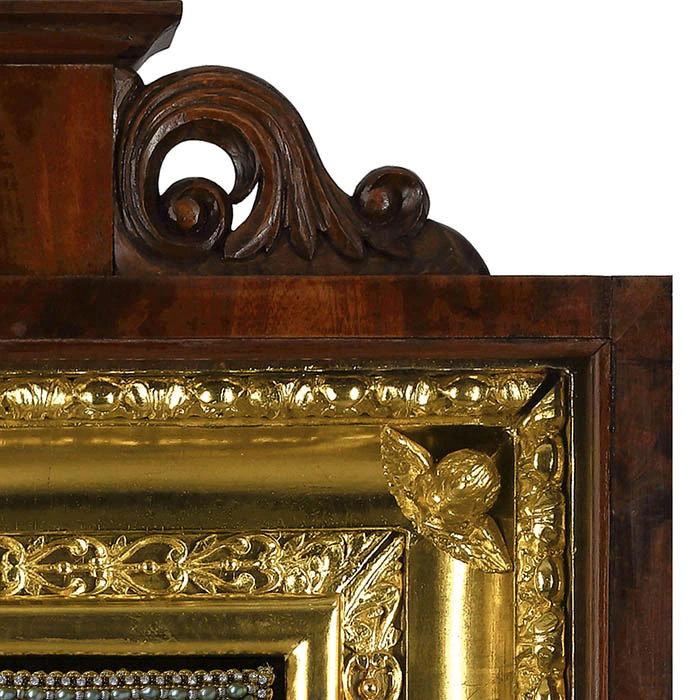 Embroidered icon of St. Sergius of Radonezh in a frame and a kiosk