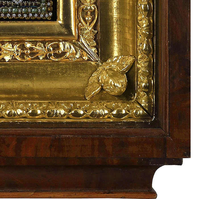 Embroidered icon of St. Sergius of Radonezh in a frame and a kiosk