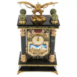 Каминные часы из змеевика "Двуглавый орел. Кремль" Златоуст