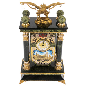 Mantel clock made of serpentine "Double-headed eagle. The Zlatoust Kremlin