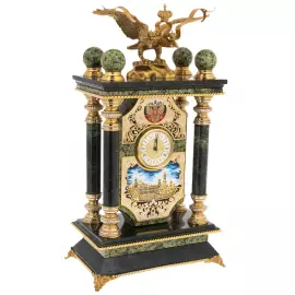 Каминные часы из змеевика "Двуглавый орел. Кремль" Златоуст