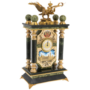 Mantel clock made of serpentine "Double-headed eagle. The Zlatoust Kremlin