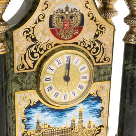 Каминные часы из змеевика "Двуглавый орел. Кремль" Златоуст
