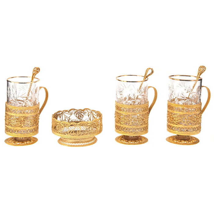 Filigree tea set "Golden Autumn" for 3 persons, Zlatoust