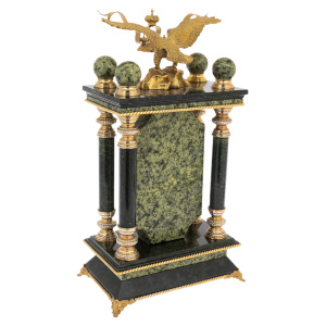 Mantel clock made of serpentine "Double-headed eagle. The Zlatoust Kremlin