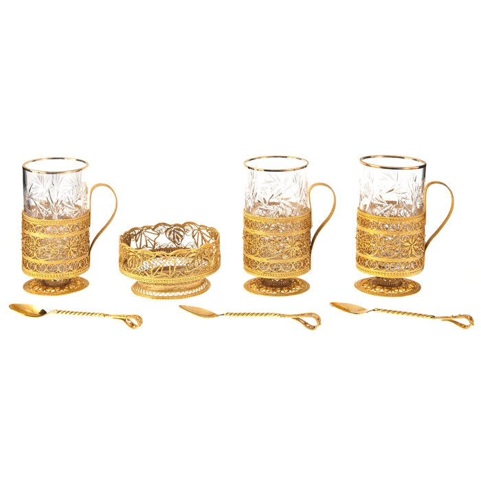 Filigree tea set "Golden Autumn" for 3 persons, Zlatoust