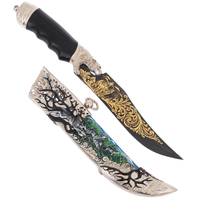 Souvenir knife made of Damascus steel "Wolf pack" Zlatoust
