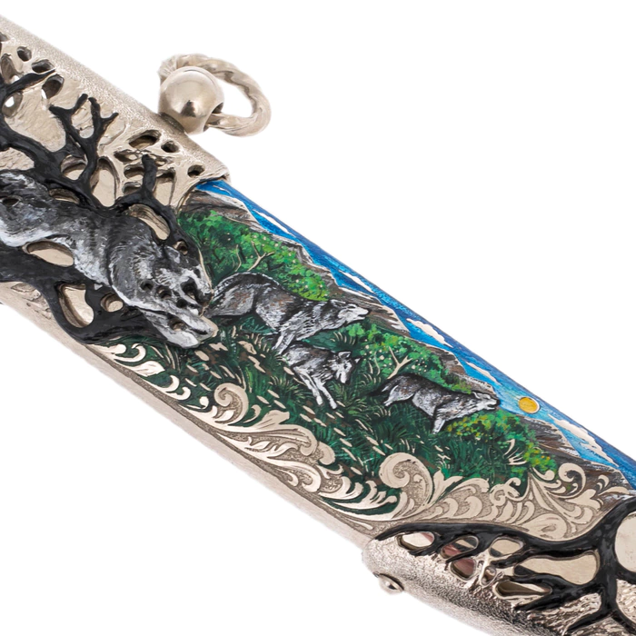 Souvenir knife made of Damascus steel "Wolf pack" Zlatoust