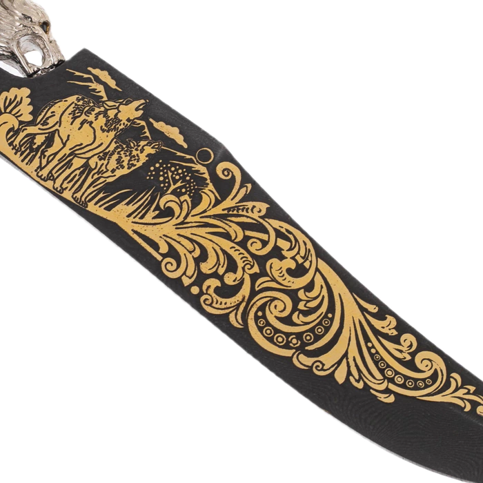 Souvenir knife made of Damascus steel "Wolf pack" Zlatoust