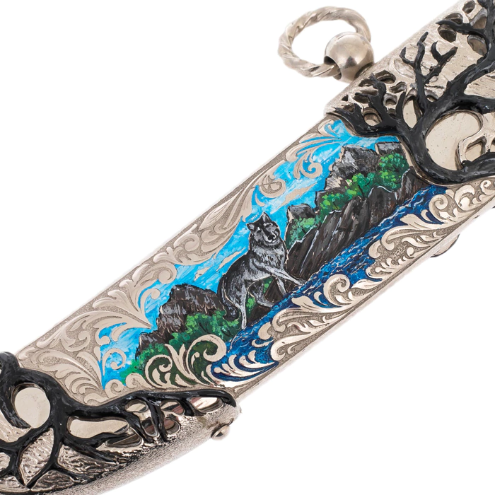 Souvenir knife made of Damascus steel "Wolf pack" Zlatoust