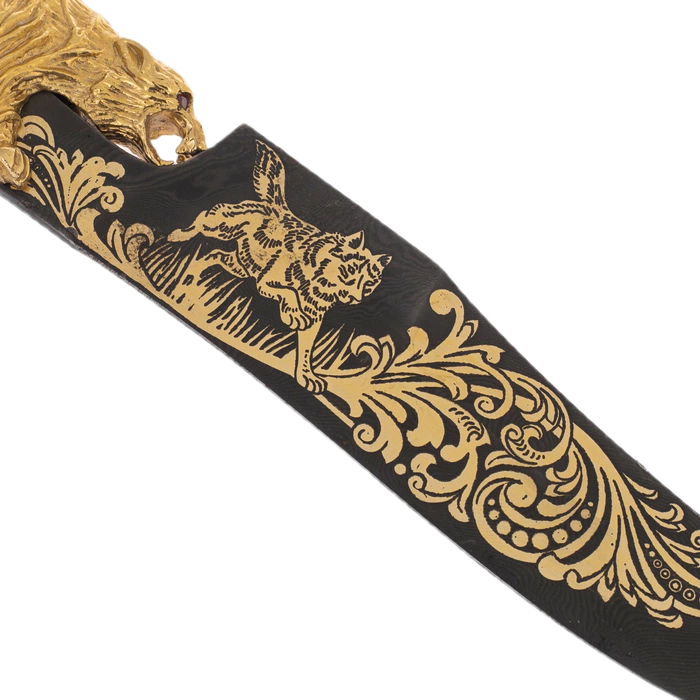 Souvenir knife made of Damascus steel "Wolves on the river" Zlatoust