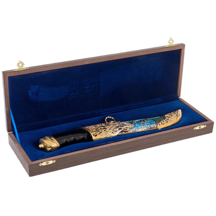 Souvenir knife made of Damascus steel "Wolves on the river" Zlatoust