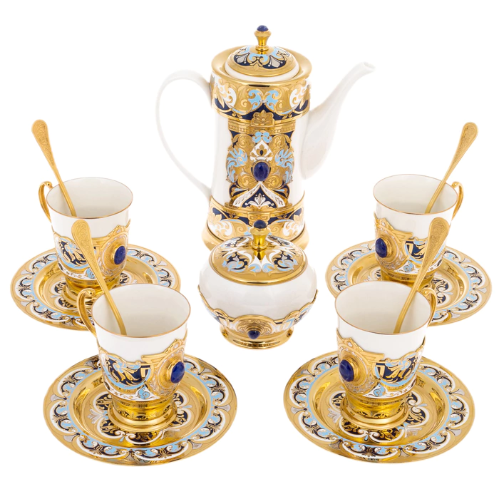 Coffee set "Morning" with lapis lazuli, for 4 persons, Zlatoust