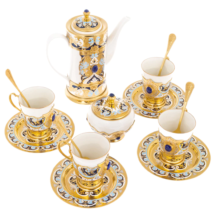 Coffee set "Morning" with lapis lazuli, for 4 persons, Zlatoust