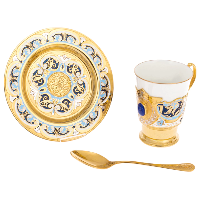 Coffee set "Morning" with lapis lazuli, for 4 persons, Zlatoust