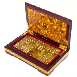 Домино из натурального янтаря "Классика" в подарочной шкатулке