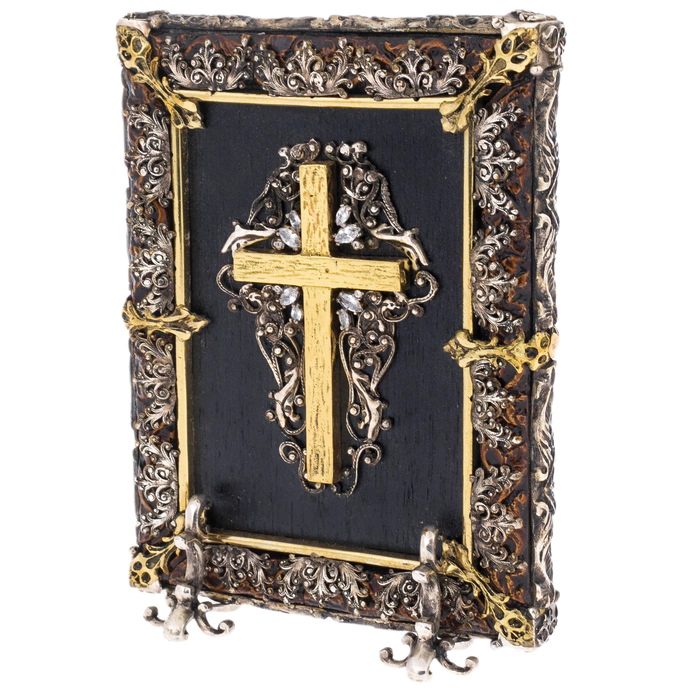 Icon with artistic bronze casting "Panteleimon"
