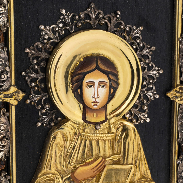 Icon with artistic bronze casting "Panteleimon"
