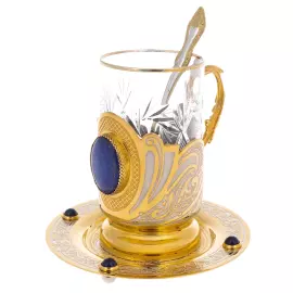 Подстаканник "Узоры" с лазуритом, на 1 персону, Златоуст