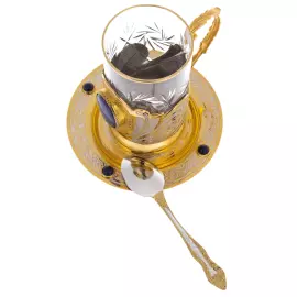 Подстаканник "Узоры" с лазуритом, на 1 персону, Златоуст