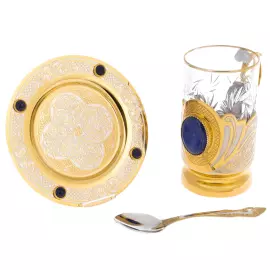 Подстаканник "Узоры" с лазуритом, на 1 персону, Златоуст