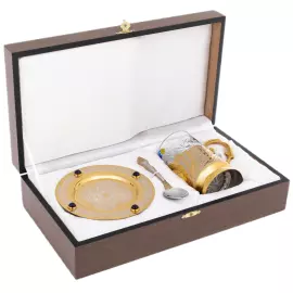 Подстаканник "Узоры" с лазуритом, на 1 персону, Златоуст