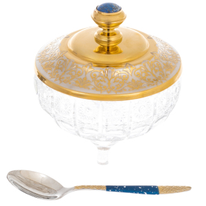 Caviar bowl on a stand "Dolphin reef" with lapis lazuli, Zlatoust