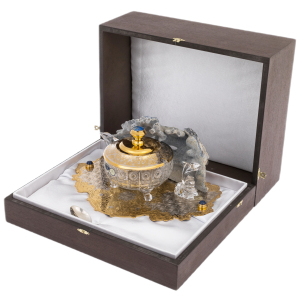 Caviar bowl on a stand "Dolphin reef" with lapis lazuli, Zlatoust