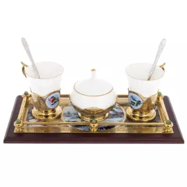 Coffee set "Winter birds" with sugar bowl, for 2 persons, Zlatoust