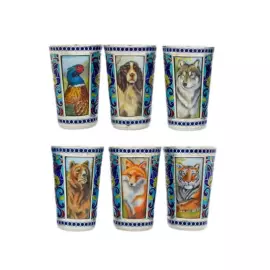 Набор стопок из серебра "Животные" на 6 персон, финифть