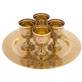 Набор с чарками на блюде "Солнце" на 4 персоны, 5 предметов, Златоуст