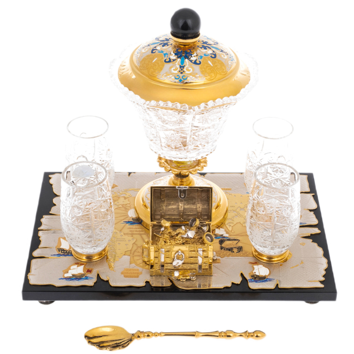 Treasure Island caviar bowl on dolerite stand, for 4 persons, Zlatoust