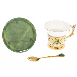 Coffee set with jade "Lilies" for 2 persons, Zlatoust