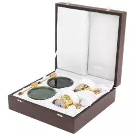Coffee set with jade "Lilies" for 2 persons, Zlatoust